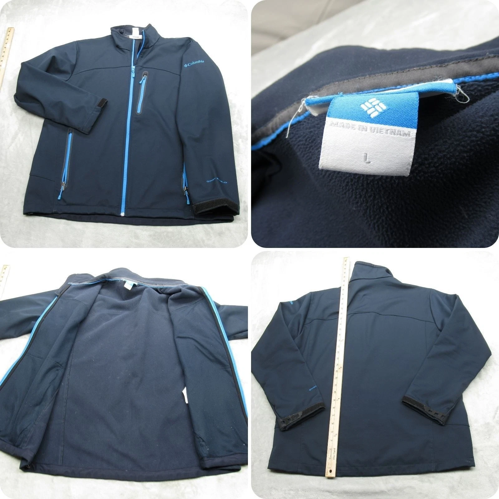 Columbia Jacket Mens Large Blue Softshell Omni Shield Water Resistant Full Zip