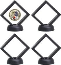 3D Floating Frame with Stand, Challenge Coin Display Holder, 4 Pack Floating Dis