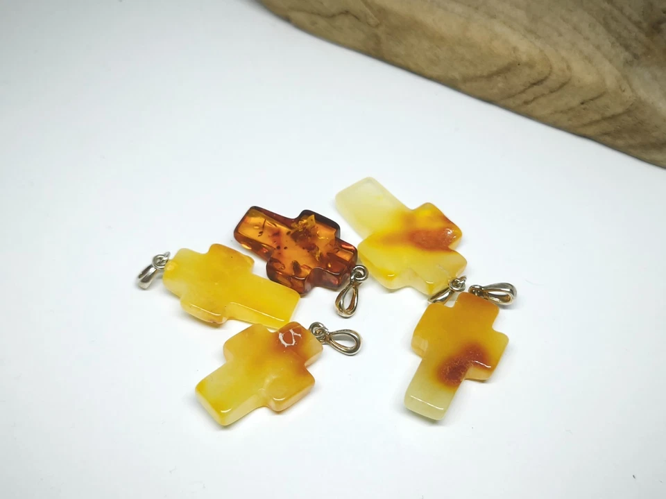 Lote de 5 colgantes cruz ámbar plata báltica natural 925 al por mayor joyas ámbar Foto 3 de 4