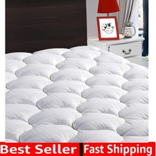King Mattress Pad Fitted Quilted Cotton Mattress Cover Cooling Soft Pillow To...