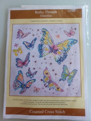 NEU, UNGEÖFFNET, BOTHY FÄDEN GEZÄHLT KREUZSTICH SET. 'FLITTERFLIES'.