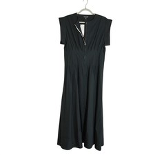 J. Crew Size Small Black Cotton Poplin Zip Front Pintuck Waist Midi Dress Preppy
