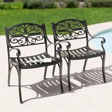 Set of 2 cast aluminum patio dining chairs with armrests,all-weather p