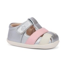 New See Kai Run"Brook lll" silver/pink/wht leather early walker sandals, 5,NWT