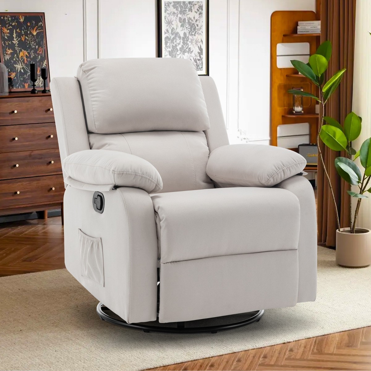Small 360° Swivel Rocker Recliner Chair for Small Spaces for Living Room,  Linen