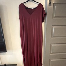 Entro Women’s XL Burgundy Solid V-Neck Short Sleeve Long Maxi Pullover Dress