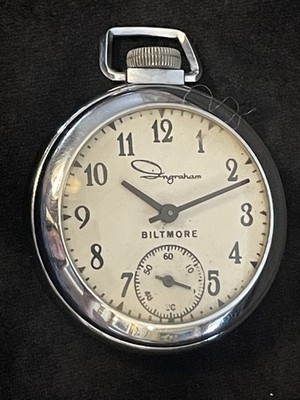 Vintage 1957 Ingraham BILTMORE Pocket Watch PROJECT PARTS AS IS 2'' s16   
