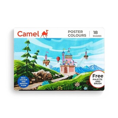 Camlin Kokuyo Packung mit 18 Farbflaschen je 10ml, 1 Palette, 1 Pinsel