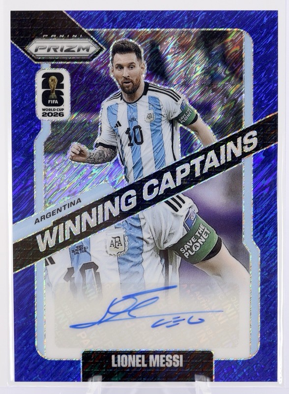 2026 FOTL Prizm FIFA World Cup Lionel Messi Blue Shimmer Auto Winning Captains