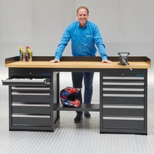 Datona  Werkbank Eiche 200 cm + 12 Schubladen 50 kg Schubladenlast 65 cm tiefer