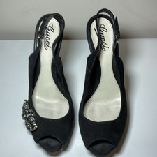 Gucci Black Suede Peep Toe Slingback Pumps with Embellishment
