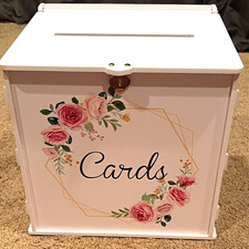 Grad/wedding Card Box w/ Slot Rectangle Floral "Cards" Pink Green Gold