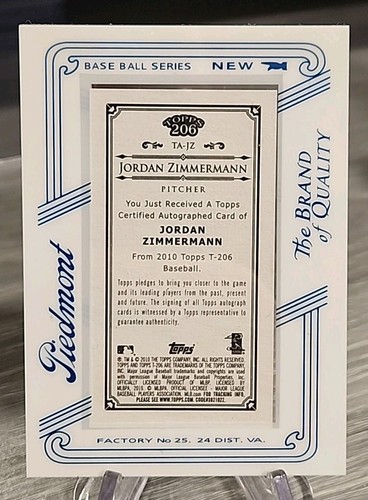 Jordan Zimmermann 2010 Topps 206 Mini Framed Piedmont Autograph #JZ Nationals - Bild 2 von 3