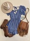 American Eagle Womens chambray romper Sz XS Boho Cottagecore Coastal Cowgirl Y2K — photo 6