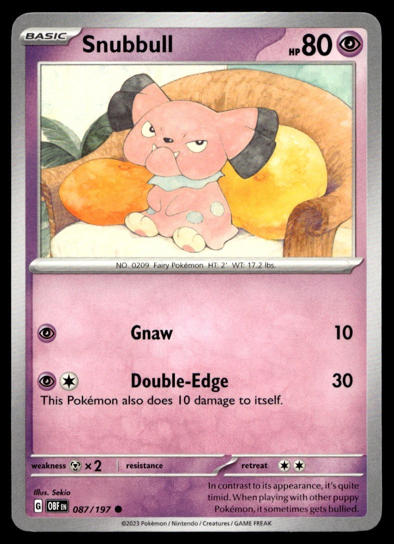 Snubbull 87/197 Pokemon Card Obsidian Flames Common 80 HP Near Mint NL