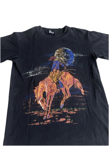 T-shirt cowboy vintage equitazione western colorata anni 89/90 taglia M punto singolo - Foto 2 di 4