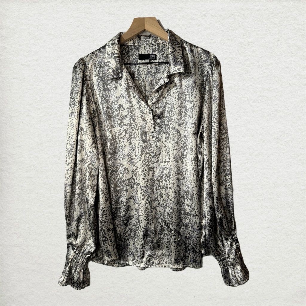 KUT From the Kloth XL Snakeskin Print Long Sleeve Blouse Edgy Glam Style