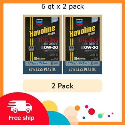 (2 pack) Chevron Havoline Lifelong 0W-20 Full Synthetic Motor Oil, 6 Quarts