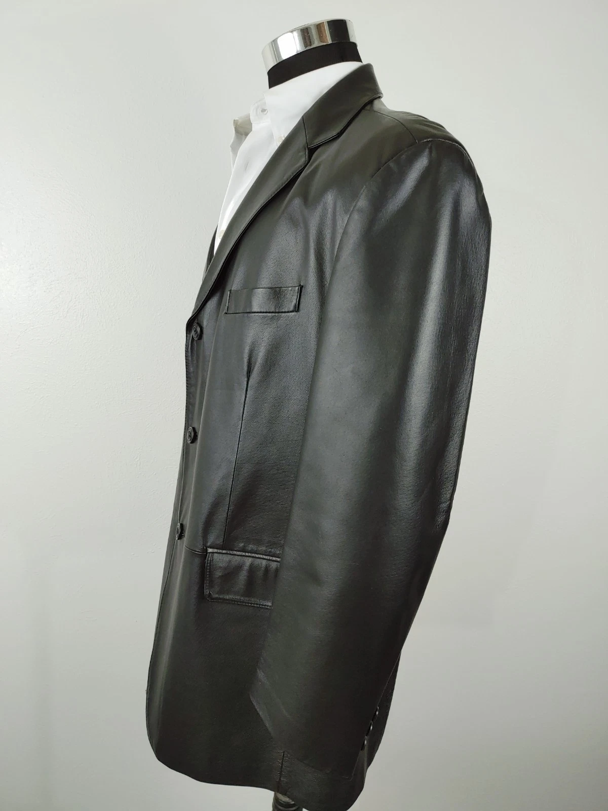 Stafford Leather Blazer Men's Large Black Genuine 3-Button Sport Coat Jacket 44R - product detail image 12