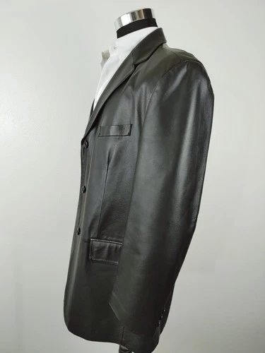 Stafford Leather Blazer Men's Large Black Genuine 3-Button Sport Coat Jacket 44R image 12