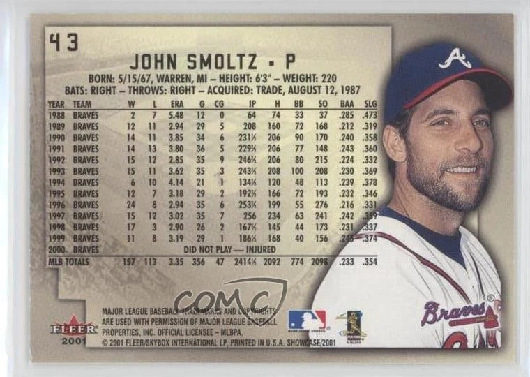 2001 Fleer Showcase John Smoltz #43 HOF - Image 2 of 2
