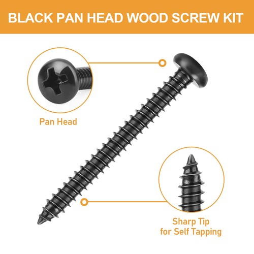260PCS #6#8 Black Wood Screw Assortment Kit, 304 Stainless Steel Pan Head Sel... - Picture 2 of 7
