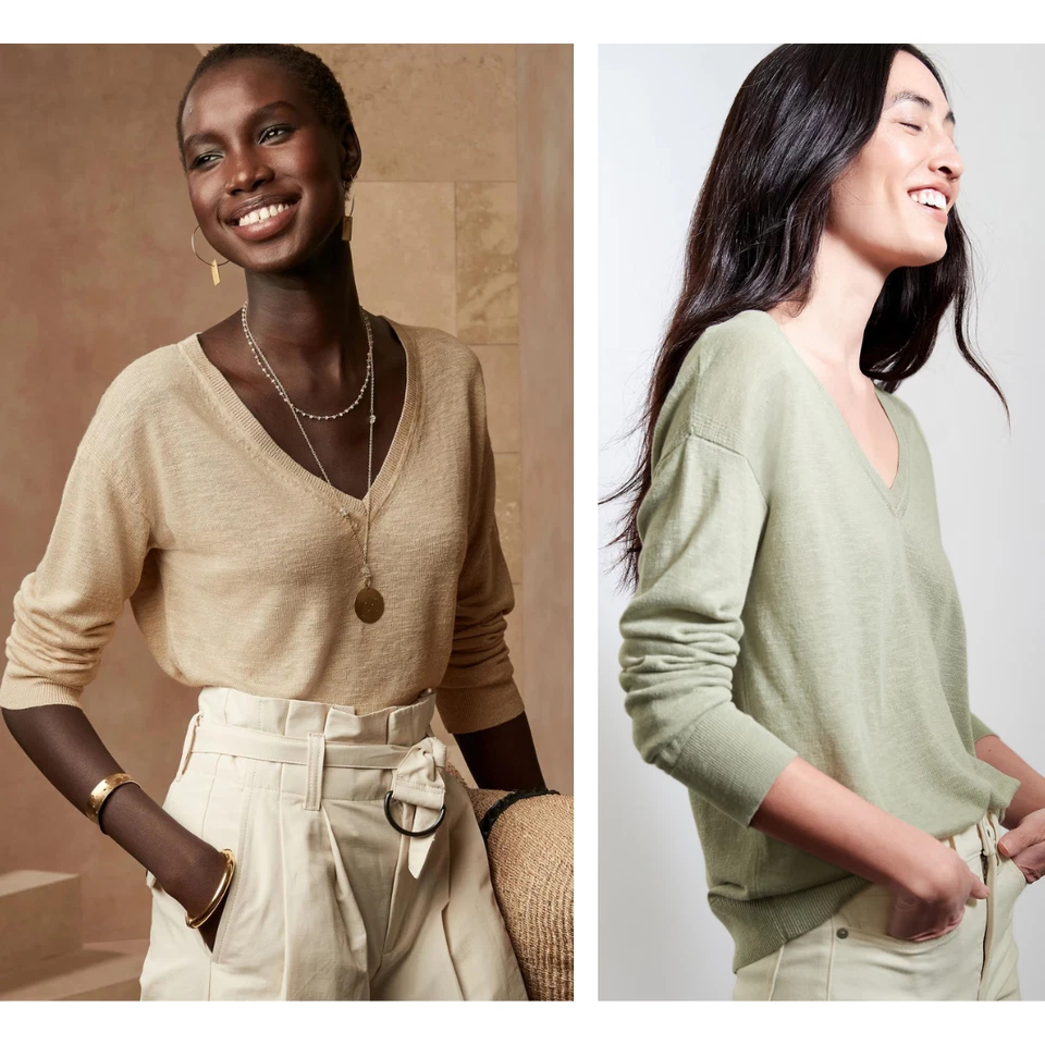 Banana Republic Linen Blend V-Neck Sweater Size XXL Women Pullover Bronze Olive - Image 2 of 4