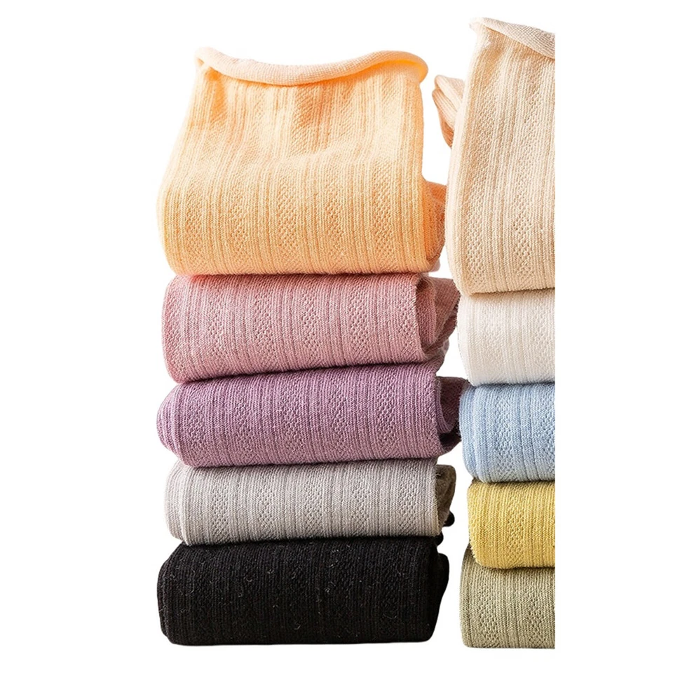 5 pares de calcetines cortos holgados de algodón para mujer de malla delgada transpirables de tubo medio Foto 2 de 4