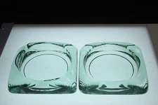 Pair Blue-Green Heavy Chunky Glass Candle Holders Pier 1 Imports Cigar Ashtray