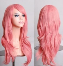Anime Fashion Long Pink Womens Hair 70cm Good Party Wigs Side Bangs Hairpiece