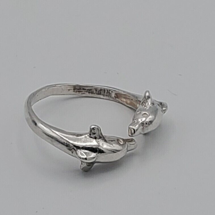 Sterling Silver Double Dolphin Adjustable Ring Si… - image 5