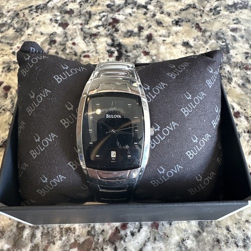 Bulova watch C876727 analog with date black dial stainless steel eBay