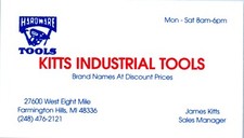 James Kitts Industrial Tools Business Card Hardware Tools Farmington Michigan