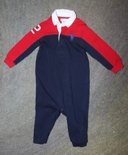 Ralph Lauren Baby Boys Navy / Red Romper Big Pony - Size 9 Months - EUC
