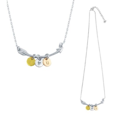 Sterling Silver Necklace w/ Three Color ''I LOVE YOU'' Discs on Arrow Pendant