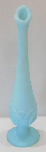 Fenton Blue Satin Frosted Bud Vase Waterlily 10½ Inches