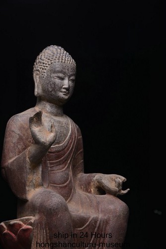 24.8" Old Chinese Buddhism Bluestone Paintings Sakyamuni Tathagata Buddha Statue - Picture 7 of 9