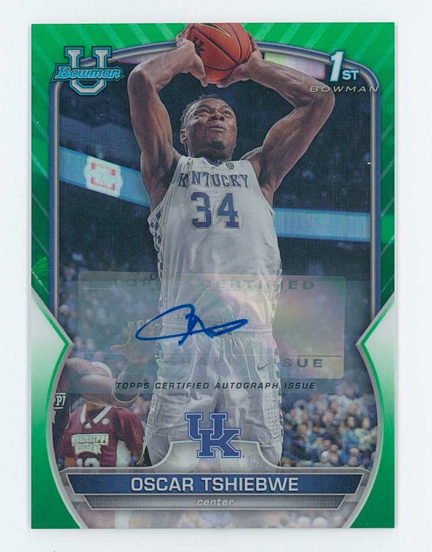 2022-23 Bowman University Green Refractor /99 Oscar Tshiebwe #74 Auto