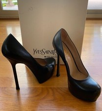 Scarpe con tacco alto YSL TRIBTOO 105 PUMP VERNIGOLF nere plateau taglia EUR 37 US 7