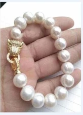 Gorgeous AAA 12-11mm Natural South Seas White Pearl Bracelet 7.5-8" 925S