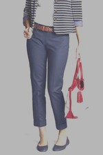 NEW LANDS END WOMENS FIT 2 FLAT FRONT SIDE ZIP TWILL PANTS - BLACK - 10P X 25"