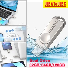 2-in 1 port 32GB 64GB 128GB USB A to USB-C Flash Drive USB 3.0 OTG Memory Stick
