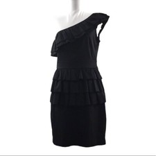 Walter By Walter Baker Black Ruffled One Shoulder Cocktail Dress Womens Medium