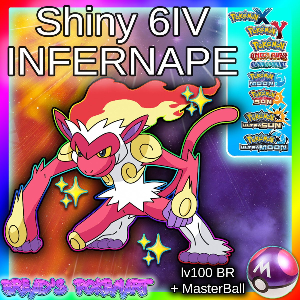 Shiny 6IV Iron Fist Infernape Pokemon Sun and Moon 3DS Nintendo