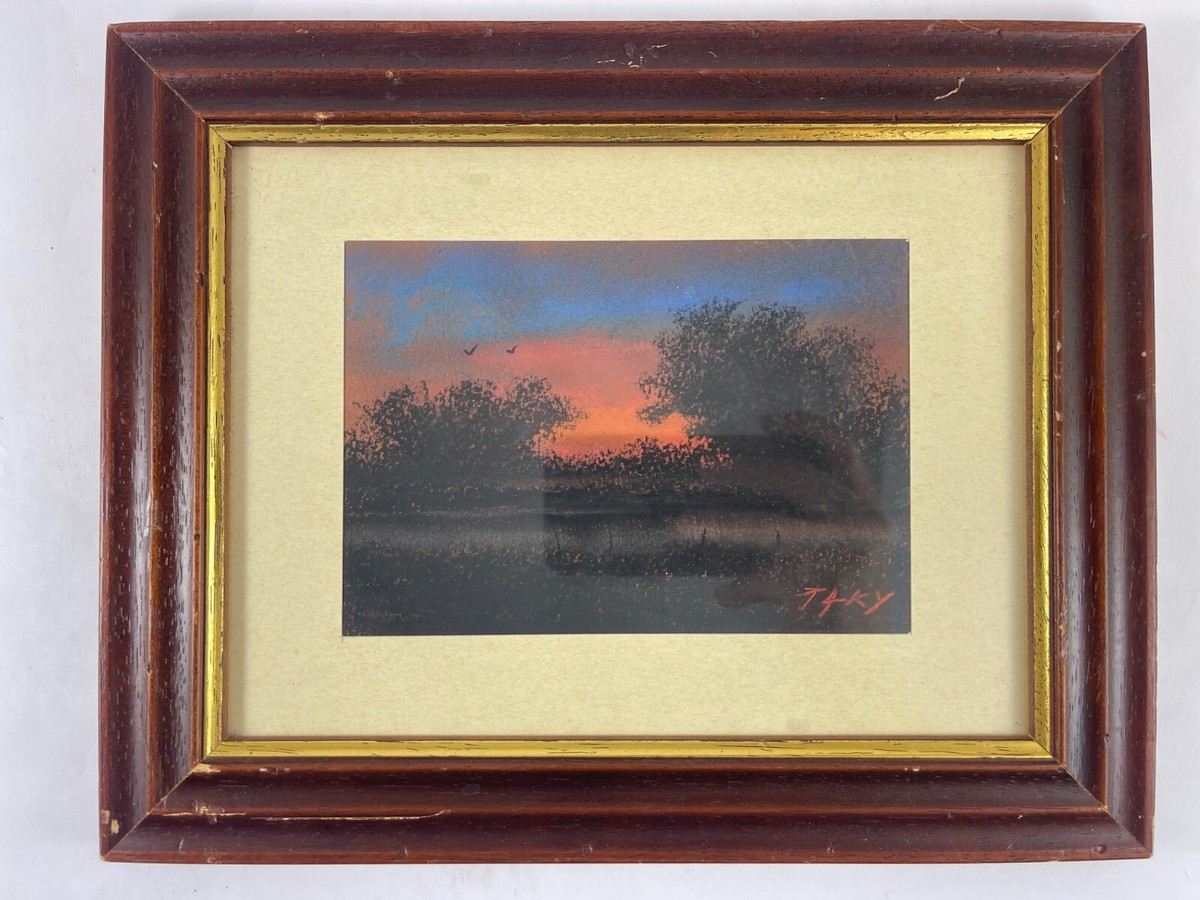 Dalibor Pavić Paky Marshes Pastel Art Framed 2004 Sunset Landscape