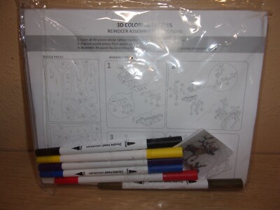 VINTAGE 3D COLORING PUZZLES NEW SEALED 6 MARKERS  READ DISCRIPTION