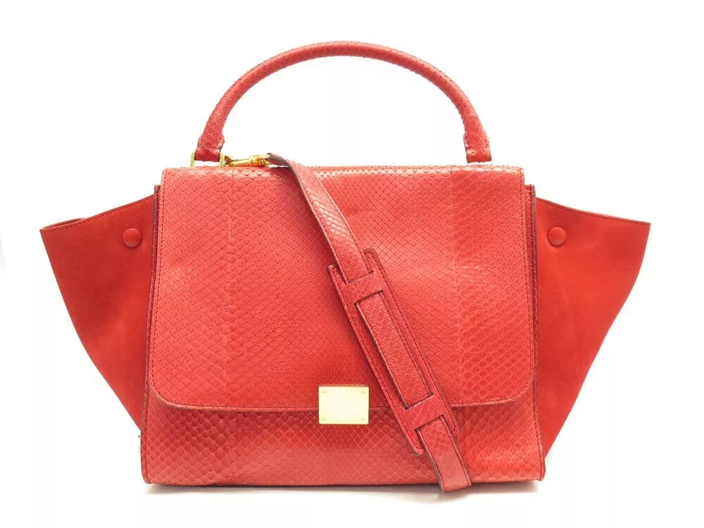 NEUF SAC A MAIN CELINE TRAPEZE MM CUIR PYTHON DAIM ROUGE