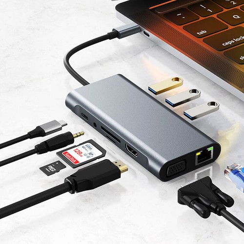 Station d'accueil pour ordinateur portable 10 en 1 Hub Type C HDMI VGA RJ45 PD Adaptateur Multi USB 3.0 - Photo 5/6