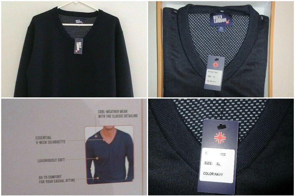 50 Men s Billy London UK Long Sleeve Ultra soft Sweater NIB Navy Blue Size XL