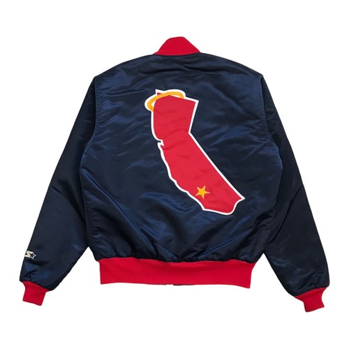 VINTAGE STARTER ANAHEIM ANGELS SATIN BOMBER JACKET MEDIUM M MENS BLUE CALIFORNIA